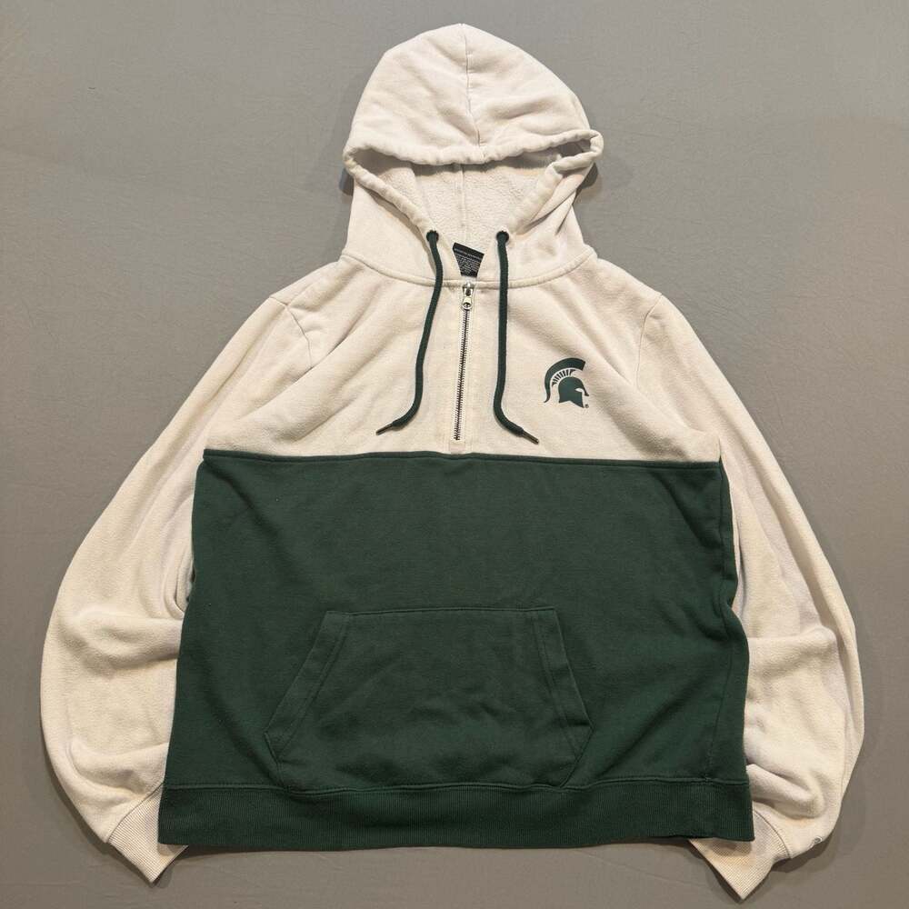 Colosseum Michigan State Spartans Women's White Green Half-Zip Hoodie Size M